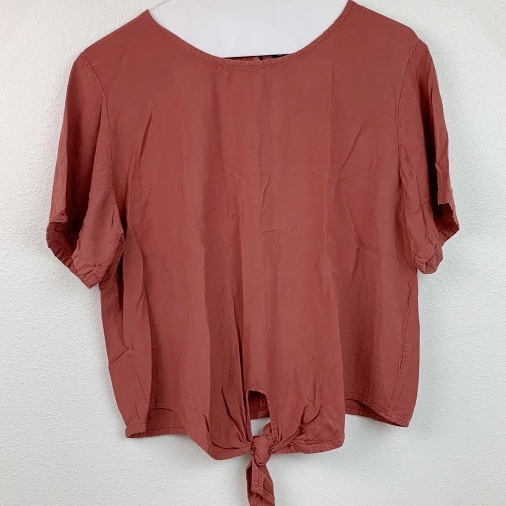 Style Envy soft rayon tie waist top, rust red  clay pull over blouse, EUC
